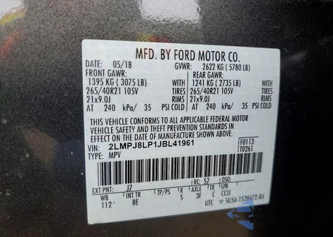 2018 Lincoln Mkx Reserve z USA, uszkodzony, nr VIN 2LMPJ8LP1JBL41961